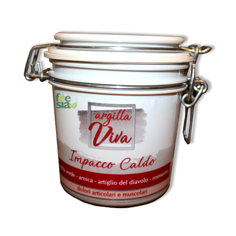 ARGILLA VIVA – Impacco caldo con argilla verde, arnica, artiglio del diavolo e rosmarino per allontanare dolori e gonfiori – 350 ml