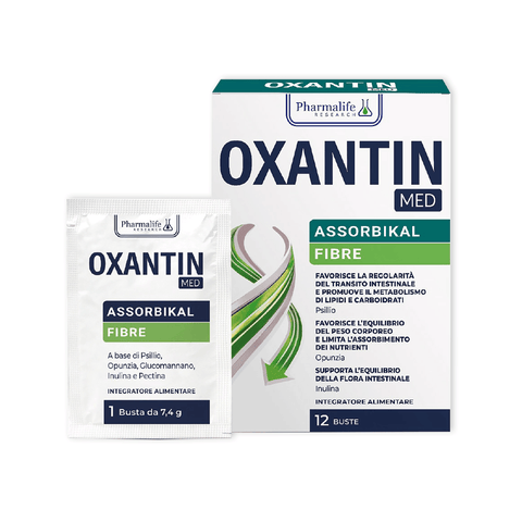 OXANTIN MED ASSORBIKAL FIBRE - Favorisce la regolarità intestinale, riduce l'assorbimento di carboidrati e lipidi. Utile per il controllo del peso corporeo - 12 buste